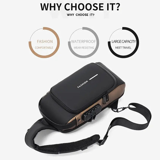 Anti-Theft Crossbody Sling Bag With USB Charging Port Waterproof Scratchproof Shoulder Backpack Lightweight Chest Bag Give Gifts To Men On Valentine's Day