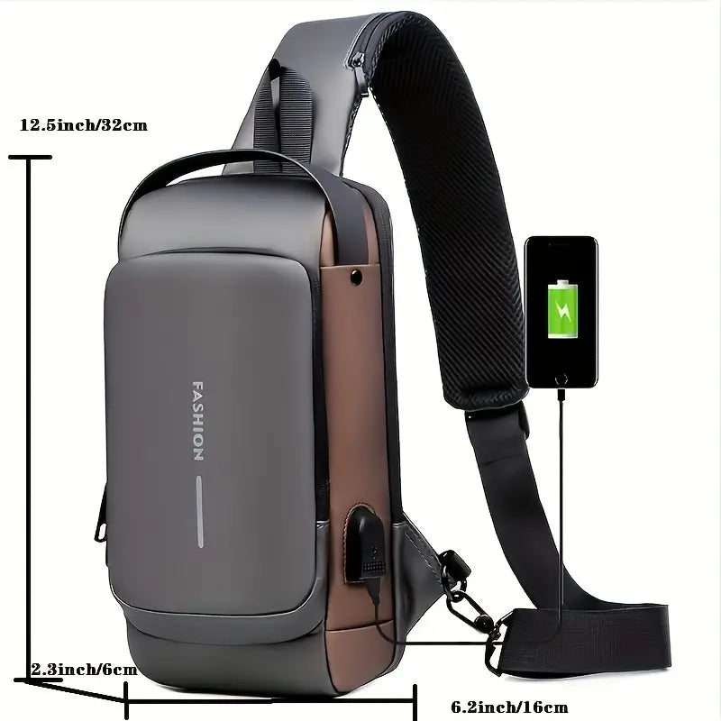 Anti-Theft Crossbody Sling Bag With USB Charging Port Waterproof Scratchproof Shoulder Backpack Lightweight Chest Bag Give Gifts To Men On Valentine's Day